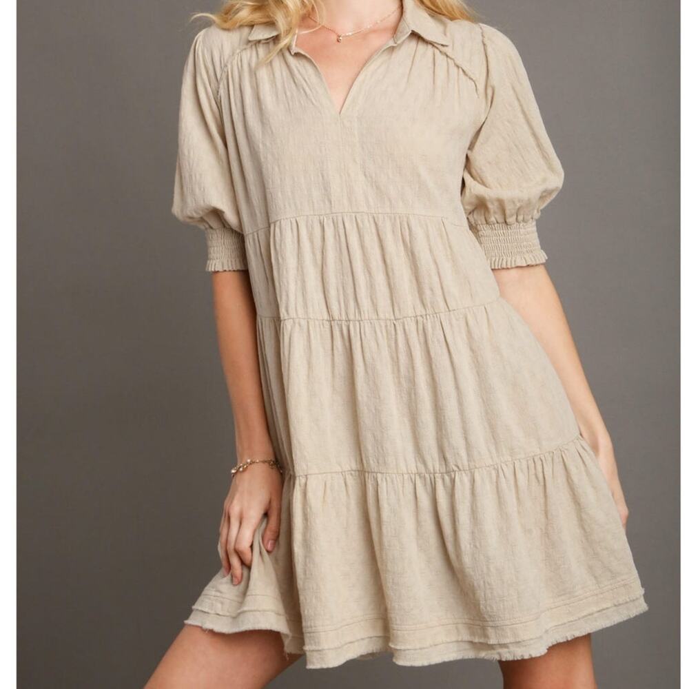 umgee Cream Bohemian Cotton Short Dress